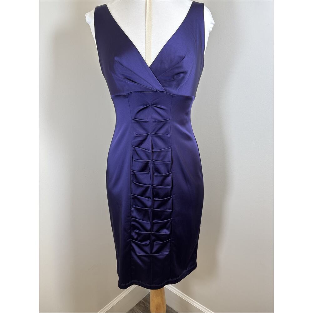 Calvin Klein Royal Purple Dark Romantic Whimsigoth Satin Ruched Stretch Dress 6